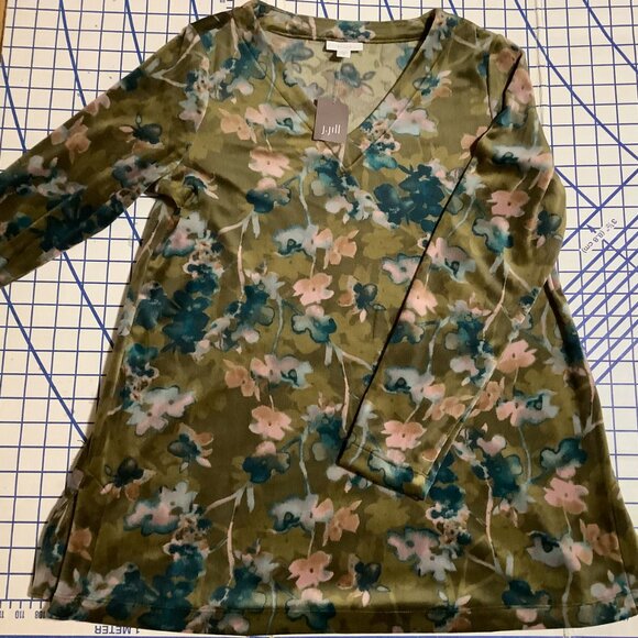 J.Jill Velour V-Neck Tunic, Ochre Moody Watercolor, size XS NWT - Picture 4 of 7